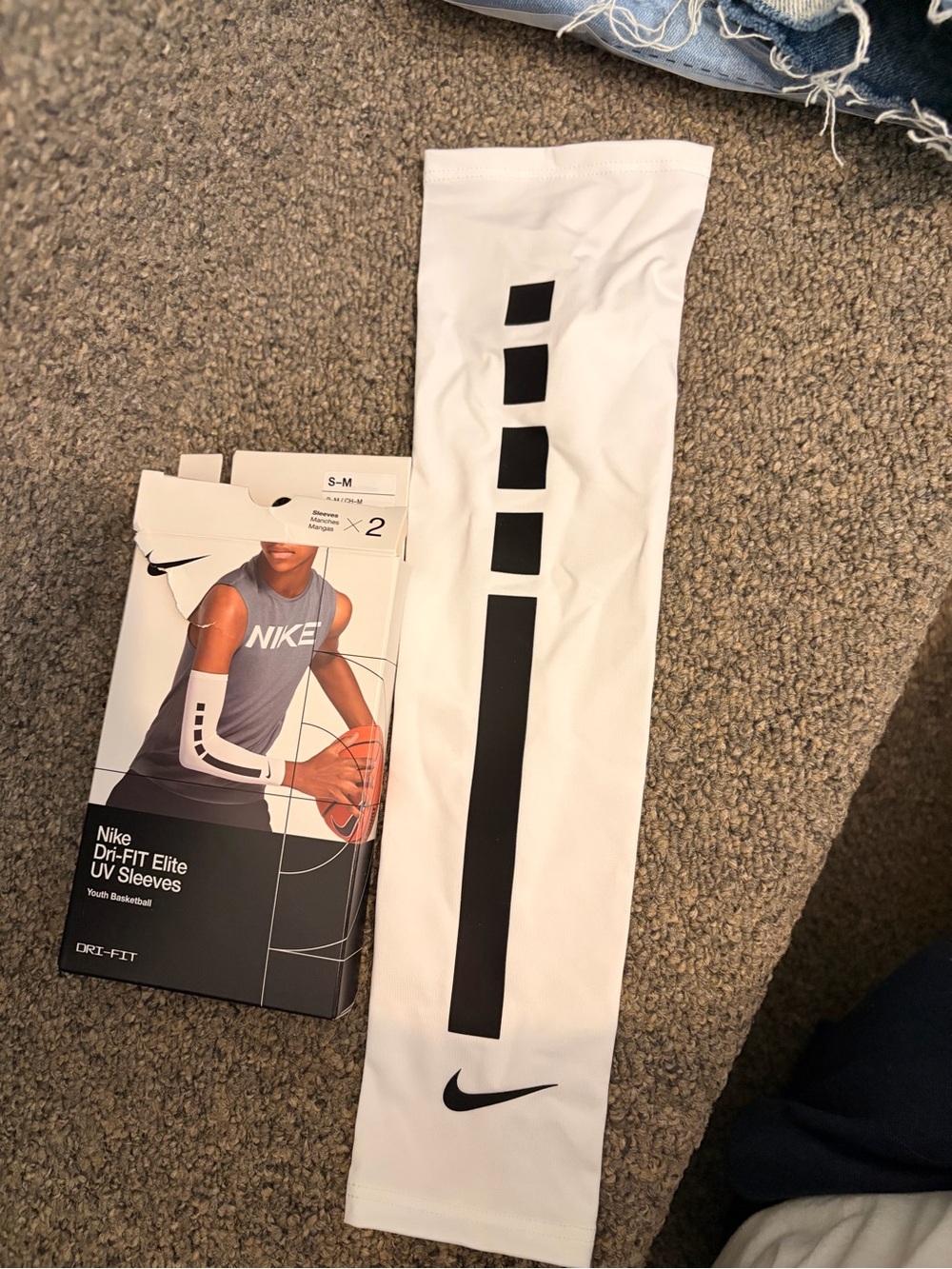 Nike White Dri-FIT Arm Sleeve with Black Stripe Accents